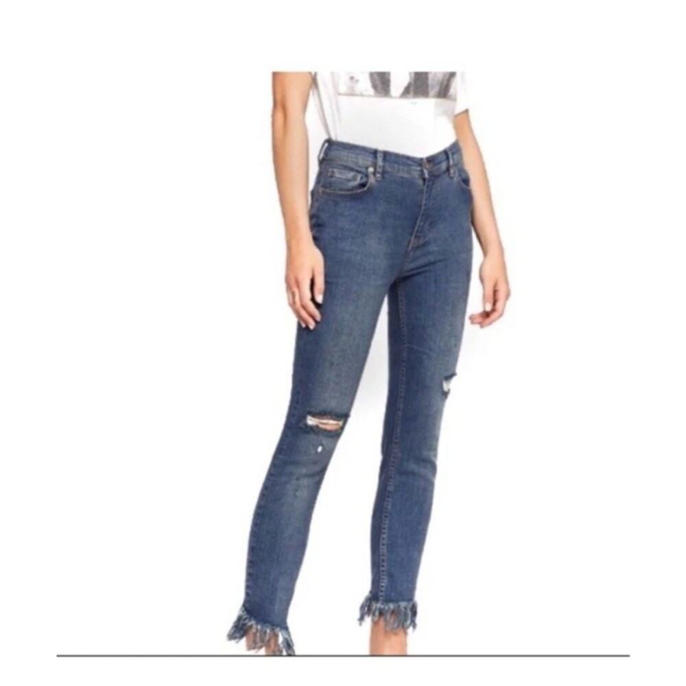 Free People We The Free Great Heights Frayed Hem Skinny Jeans Sky Size 24